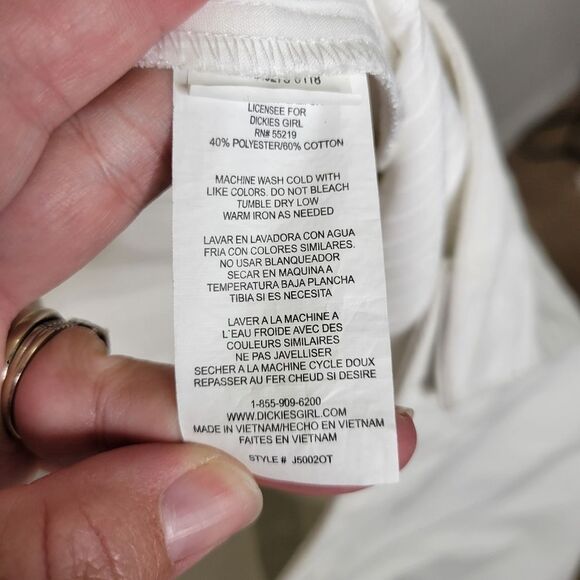 Dickies Size 15 Juniors White Relaxed Fit High Rise Fray Hem Cropped Work Pants - Picture 12 of 14